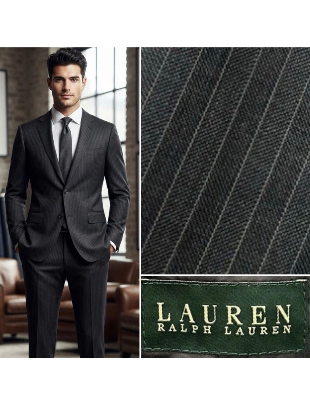 Men's Ralph Lauren Gray Pinstripe 2-Button 42L Blazer Jacket 36x31 Pants Suit
